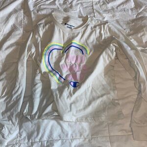 Champion Kids' Cream Long Sleeve Tee with Heart and Text Design